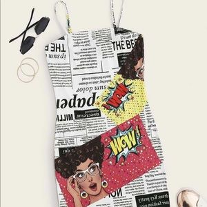 Newspaper graphic fitted dress.